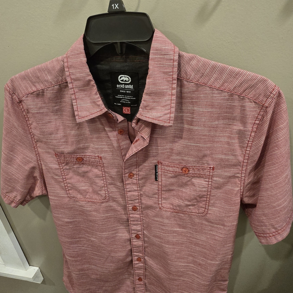 Ecko Unlimited Men's Short-Sleeve Button-Down Shirt in Pink